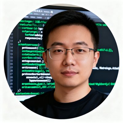 技术负责人王磊的圆形头像，背景是代码屏幕